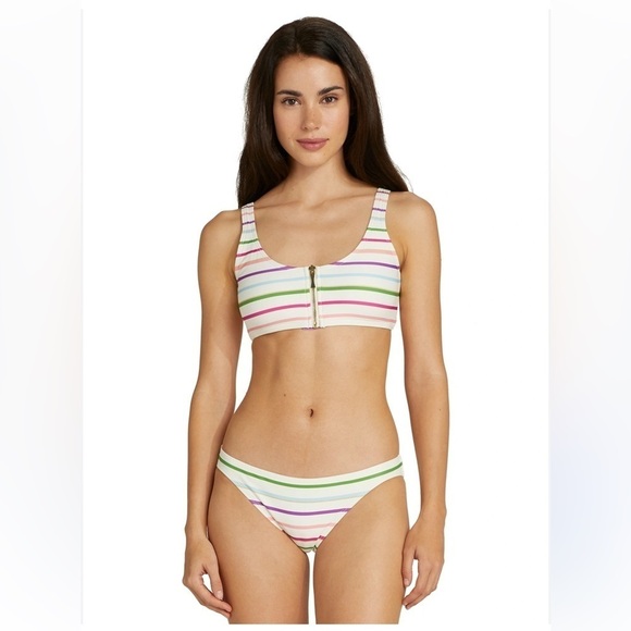Kate Spade Party Stripe Front-Zip Bikini Top & Bottoms Size Small - Picture 2 of 10